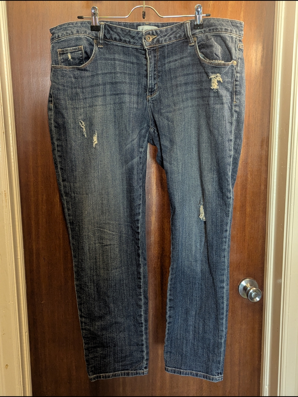 Liz Claiborne Women's Straight Leg Distressed Blue Jeans